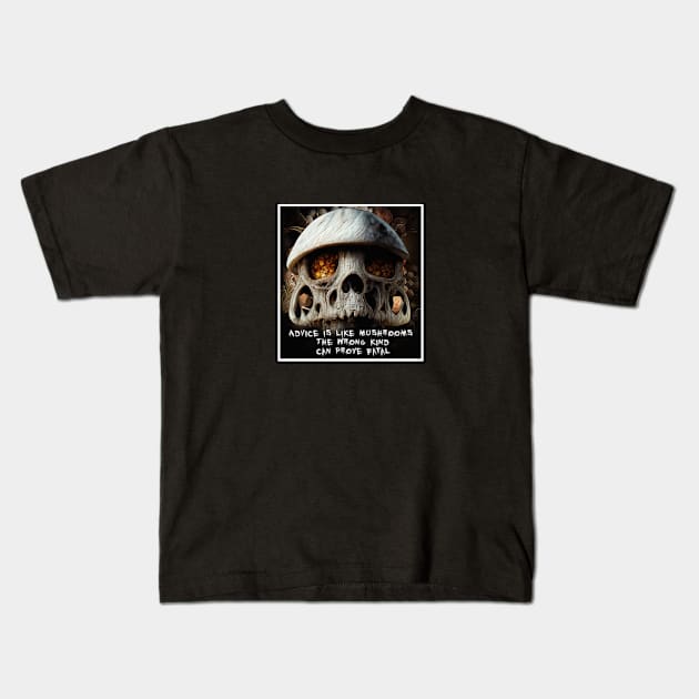 mushrooms skull Kids T-Shirt by ElArrogante